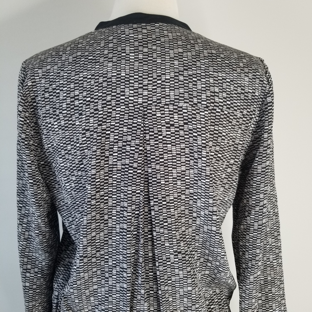 VINCE Drawstring 100% Silk Grid-Print Gray Dress Roll Tab Sleeves Size S - Picture 5 of 16